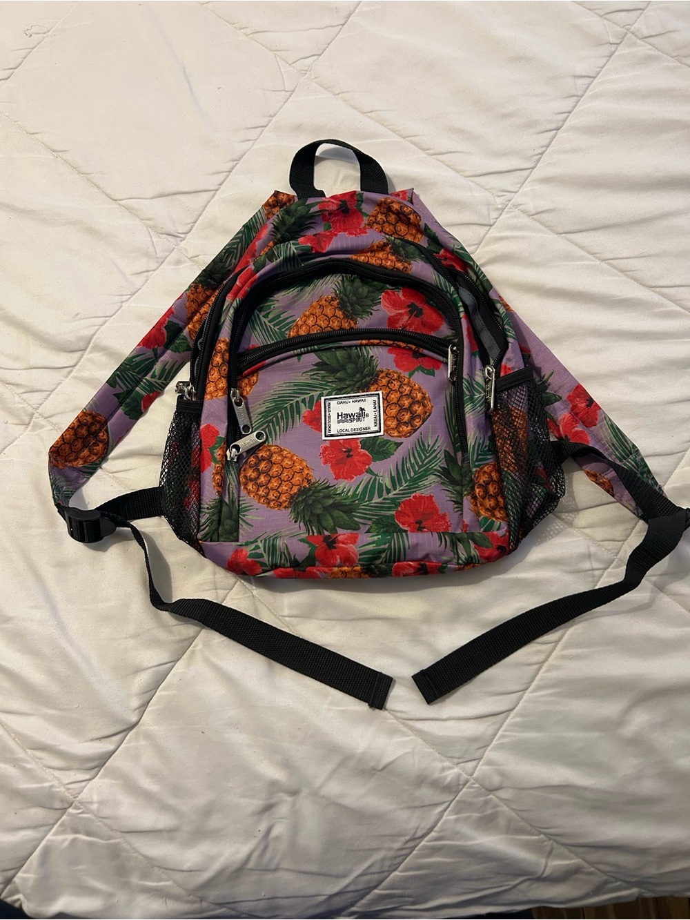 Hawaiian Pineapple Print Mini Backpack - Purple - Picture 3 of 9